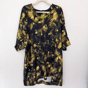 Bryn Walker Womens Tunic Top Shirt Size M Relaxed Artsy Lagenlook Floral Black